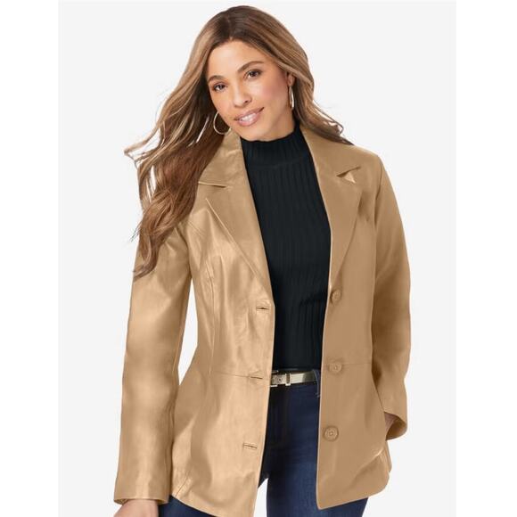 NWT Jessica London‎ Leather Blazer Plus Size 26W Beige 100% Genuine Leather - Picture 1 of 10